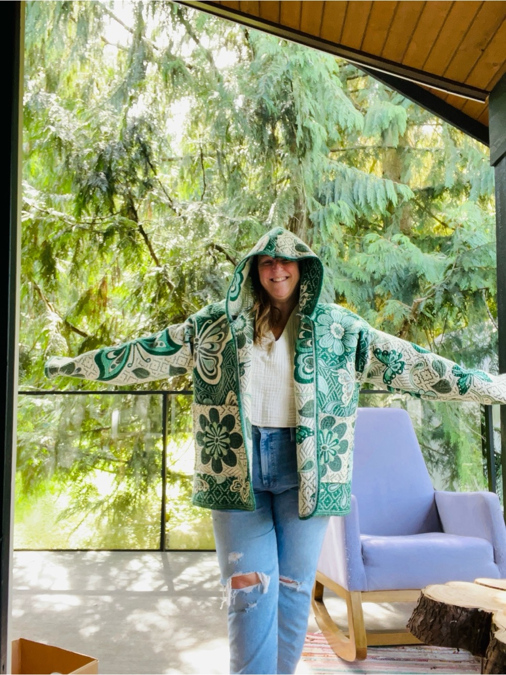Handmade 🦋 and floral tapestry blanket jacket OS